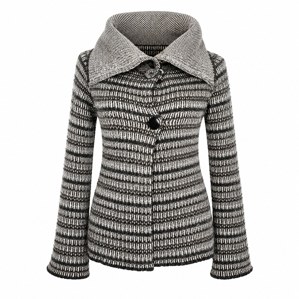 Etro Milano Sweater 48 Wool Alpaca Cashmere Blend Italy Black Gray Stripe Knit